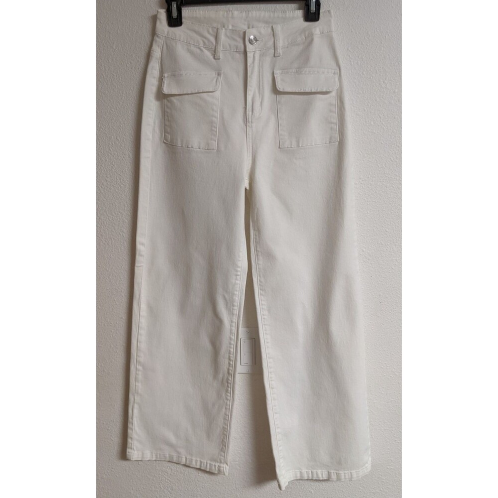 Women's DOKOTOO White High Rise Flare Leg Patch Pocket Denim Jeans SZ 4